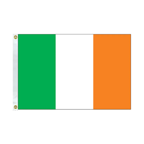 Ireland flag with green, white, and orange vertical stripes on a white background