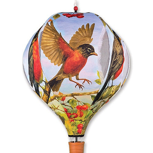 Decorative hot air balloon with twister tail with a robin design