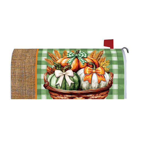 Pumpkin Bows Basket oversized magnetic mailbox cover, fall pumpkin design