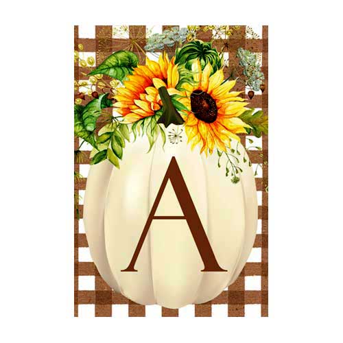 4438FM_Sunflower-Pumpkin-monogram-A-garden-flag-12-x-18
