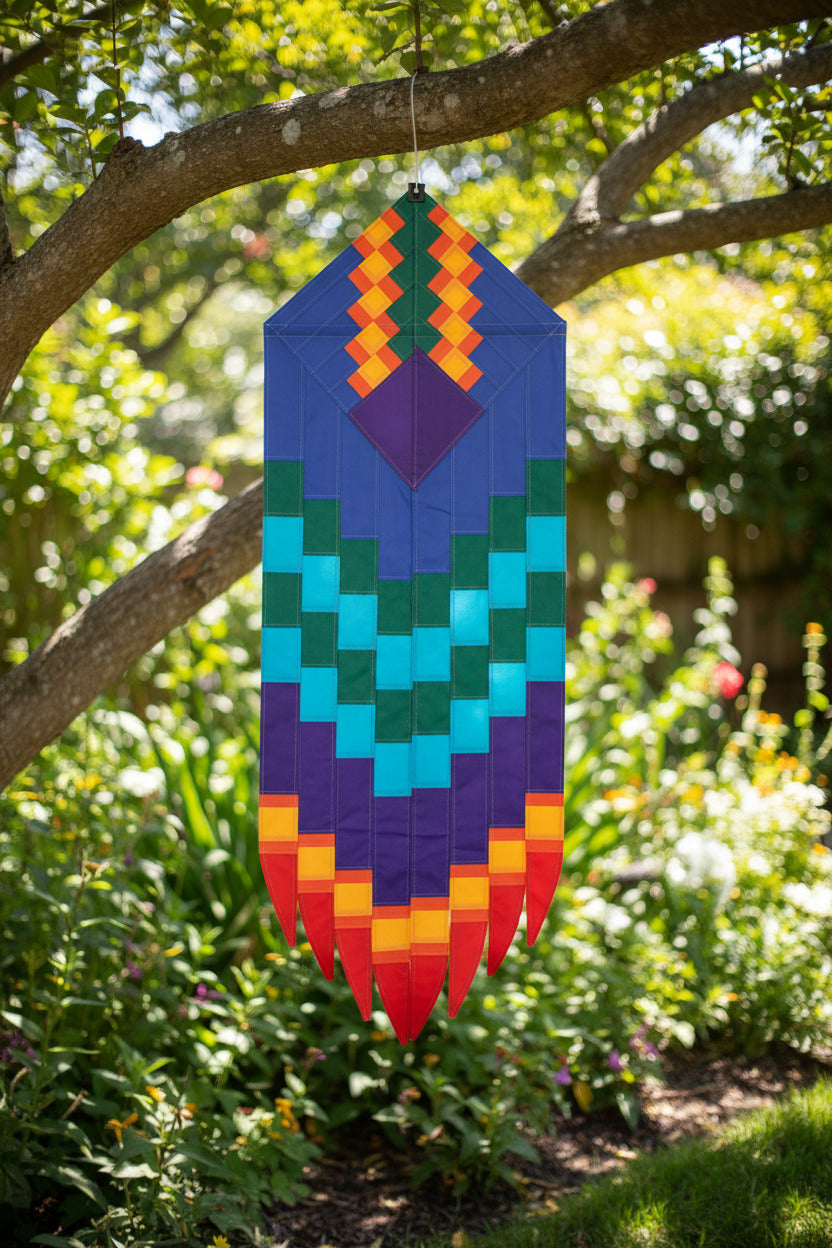 Blue Goddess Earring Hanging Banner - feather-shaped SoundWinds yard banner
