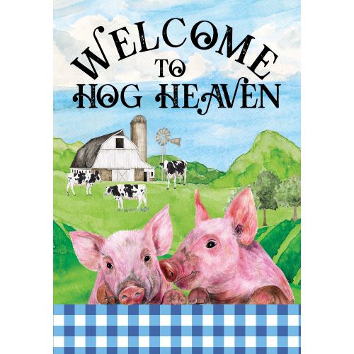 5352FL_Hog-Heaven-standard-size-Welcome-To-Hog-Heaven-farm-flag-featuring-pigs-cow-barn
