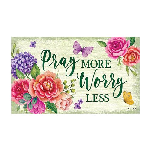 5355M_Pray-More-Worry Less-floral-and-butterfly-doormat-30-x-18