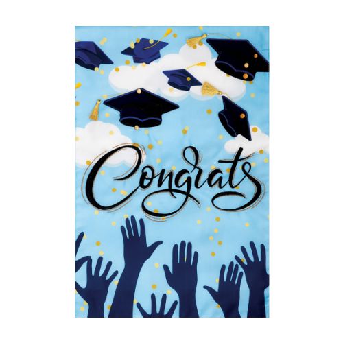CONGRATS GRAD Garden Size Graduation Flag - 12" x 18" - Wind Sensations