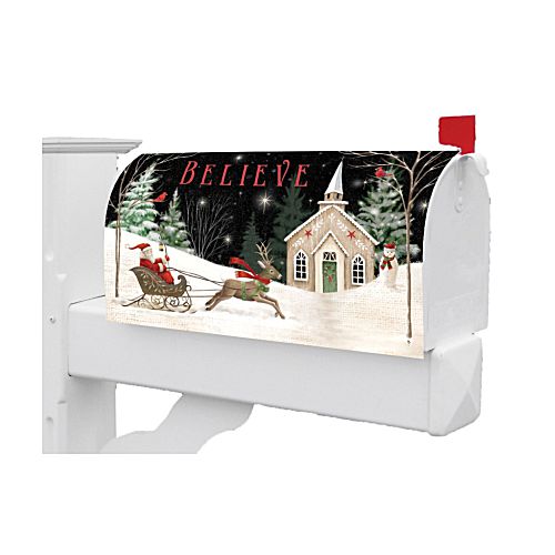 CHURCH AND SLEIGH Magnetic, Christmas Believe Mailbox Cover Custom Decor