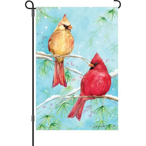 WINTER CARDINAL Garden Size Winter Flag - 12" x 18" - Wind Sensations