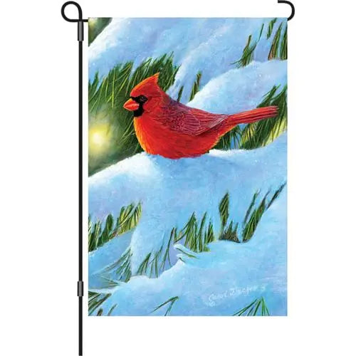 WINTER GLOW CARDINAL Garden Size Winter Flag - 12" x 18" - Wind Sensations