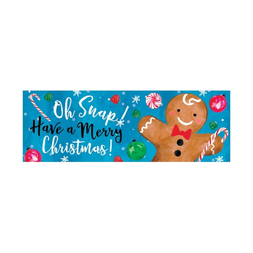 Fun Christmas PVC yard sign with gingerbread man and festive Merry Christmas text on a blue background