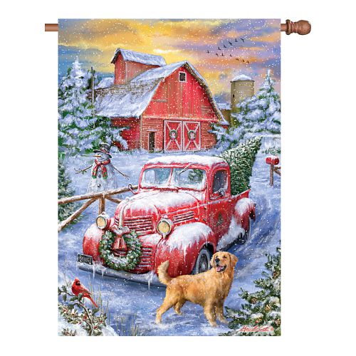 57354_Red-Truck-Winter-standard-size-Christmas-flag-28-x-40