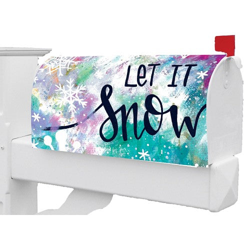 Mailbox with 'Let It Snow' design on a colorful , wintery watercolor background