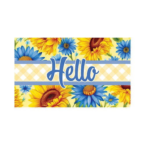 SUNFLOWERS AND DAISIES Indoor/Outdoor, Floral Hello Doormat Custom Decor