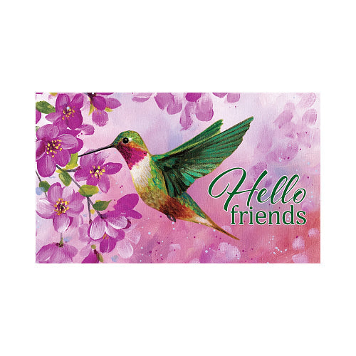 PINK HUMMIUNGBIRD Indoor/Outdoor, 'Hello Friends' Doormat Custom Decor