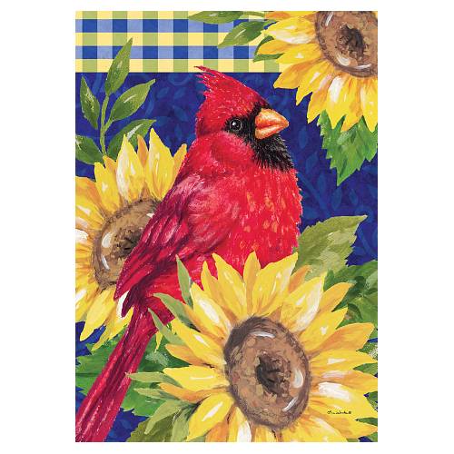 Cardinal and Sunflowers standard size Fall house flag with cardinal and sunflowers