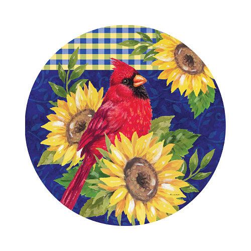 CARDINAL AND SUNFLOWERS 8 Inch Translucent Suncatcher