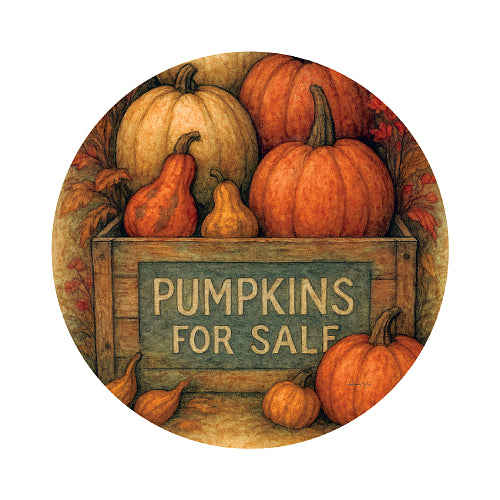 Rustic Pumpkins suncatcher with a wooden crate of pumpkins and gourds