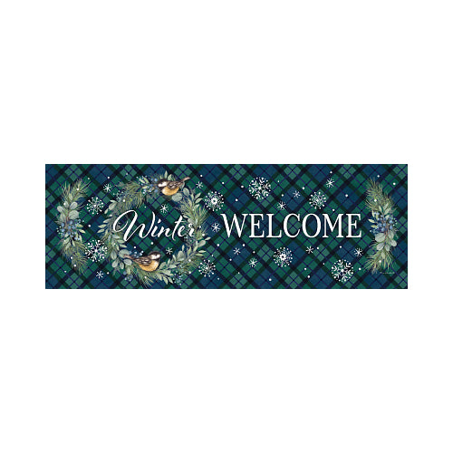 Chickadee Wreath Winter Welcome yard sign with chickadees and snowflakes