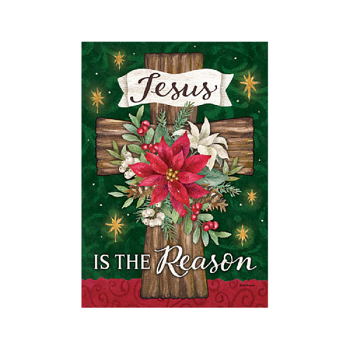 POINSETTIA CROSS Garden Size Christmas Welcome Flag - 12x18