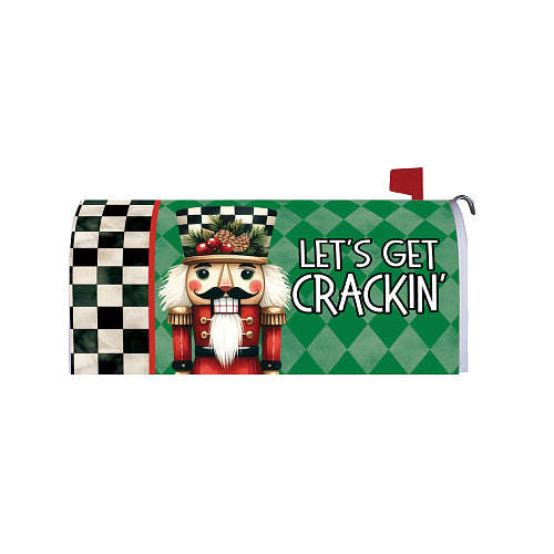 Checkered Nutcracker magnetic Christmas mailbox cover on a mailbox