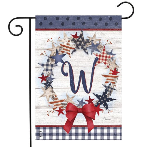 PATRIOTIC WREATH Monogram Garden Size Flags - 12" x 18" - Wind Sensations