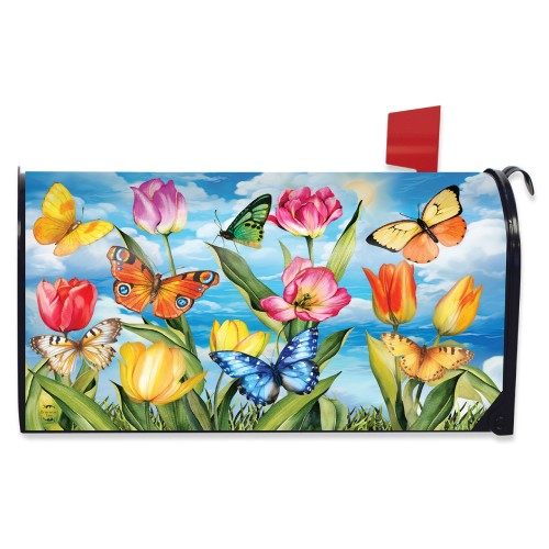 Large mailbox cover with colorful flowers and butterflies design