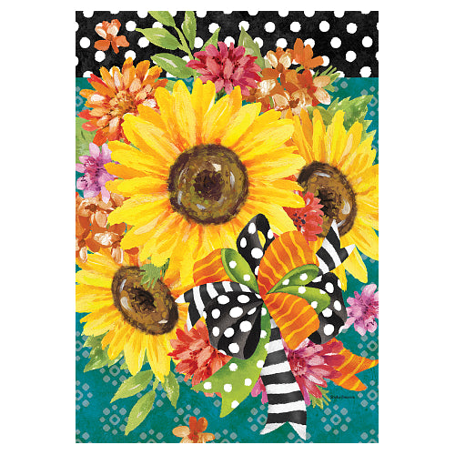 Sunflowers and Ribbons standard house flag with golden sunflowers and ribbon accents