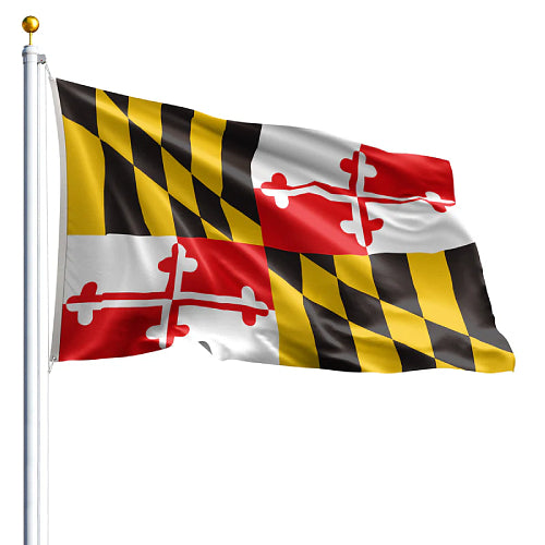 Official Maryland state flag with a yellow and black striped pattern on a white background