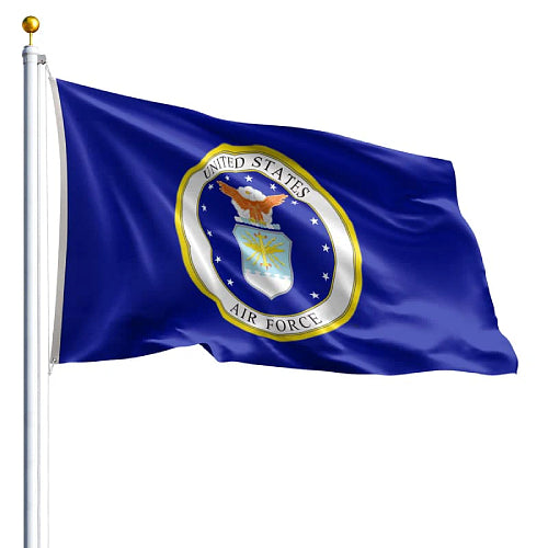 United States Air Force flag waving on a white background