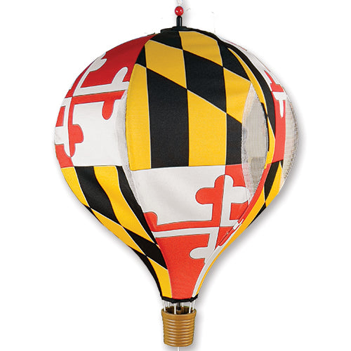 A hot air balloon-shaped wall hanging or ornament featuring the Maryland state flag pattern with red, yellow, black, and white sections, suspended against a plain white background.