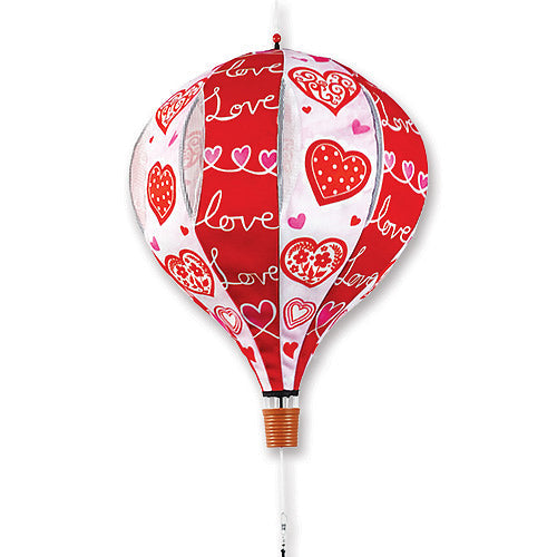 Valentine - hearts and love script detail on hot air balloon wind spinner