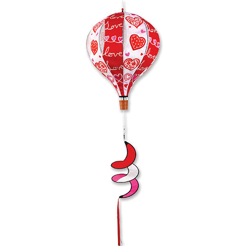 Valentine - red and white heart print hot air balloon wind spinner for Valentine's Day decor