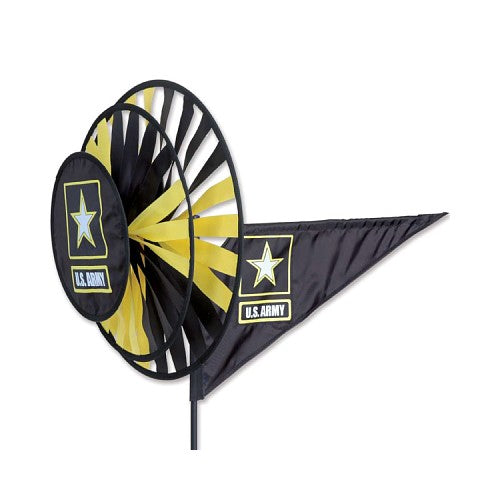 U.S. Army triple spinner with black, yellow, and white colors on a white background