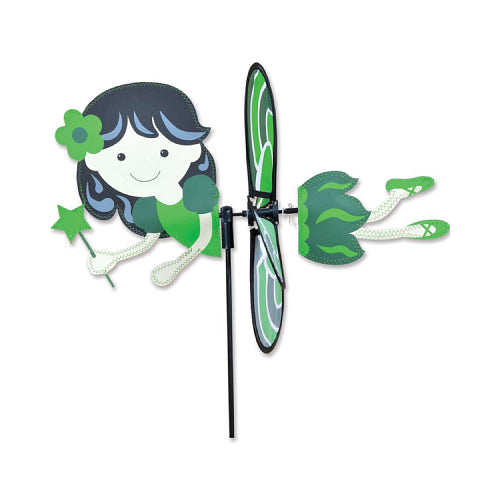 Decorative wind spinner shaped like a fairy in a green outfit