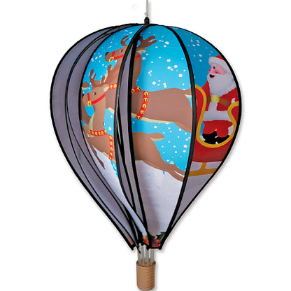 Spinning hot air balloon-shaped with Santa Claus and flying reindeer design