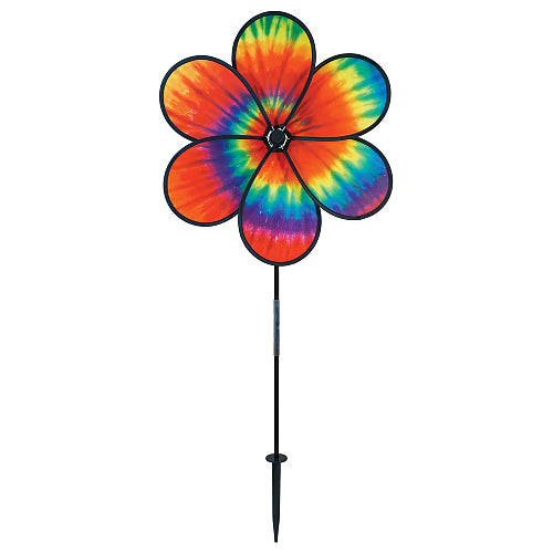 Colorful tie-dye flower-shaped garden stake