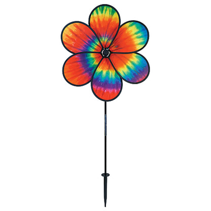Colorful tie-dye flower-shaped garden stake