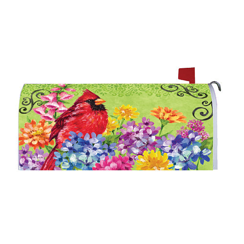 CARDINAL WITH FLOWERS Oversized, Spring Welcome Mailbox Cover Custom Decor
