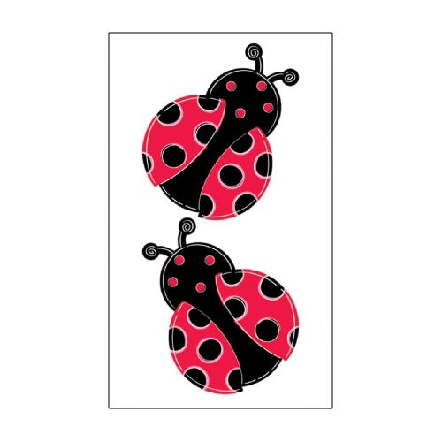 Two red and black ladybug illustrations on a white background