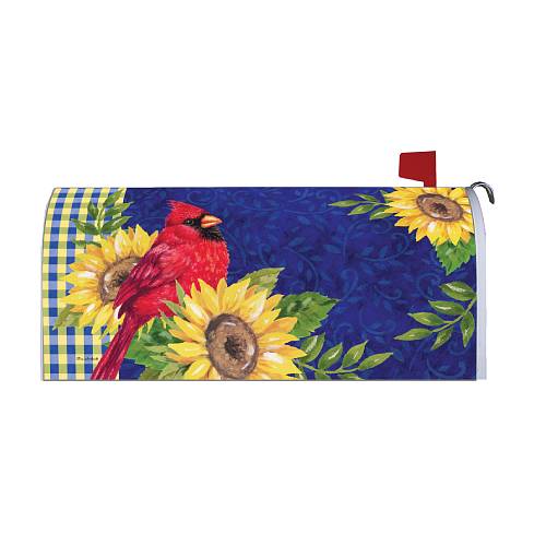 Cardinal and Sunflowers oversized Fall mailbox cover with cardinal and sunflowers