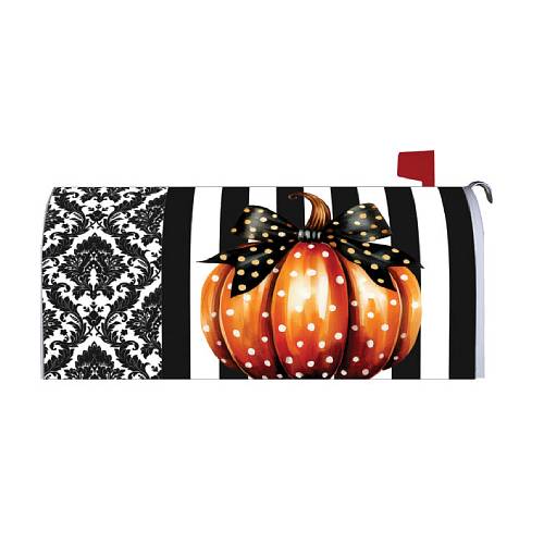 Elegant Pumpkin polka-dot oversized Fall mailbox cover with black bow