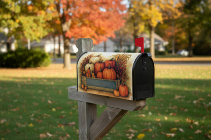 Rustic Pumpkins oversized Fall mailbox cover with harvest crate of pumpkins and gourds