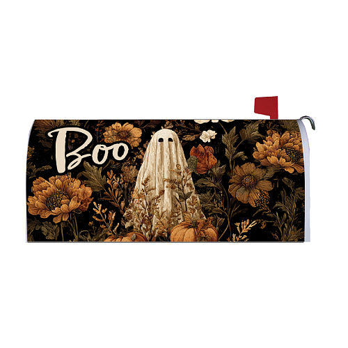 Vintage Ghost oversized Halloween magnetic mailbox cover with floral ghost design