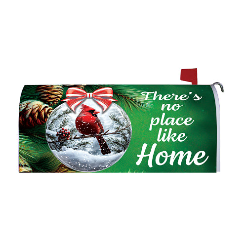 Cardinal Ornament oversized magnetic Christmas mailbox cover with There's No Place Like Home text
