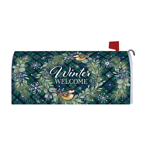 Chickadee Wreath Winter Welcome oversized magnetic mailbox cover