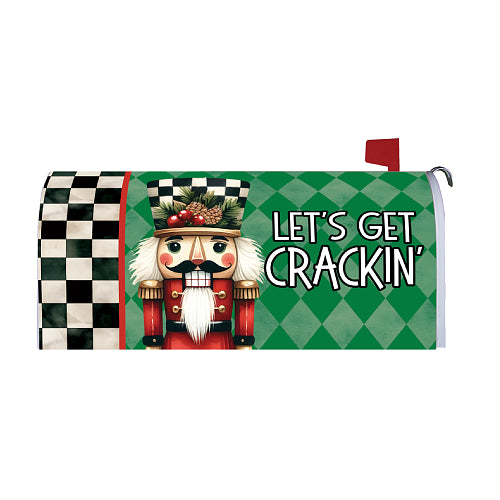 Checkered Nutcracker oversized magnetic Christmas mailbox cover on a mailbox