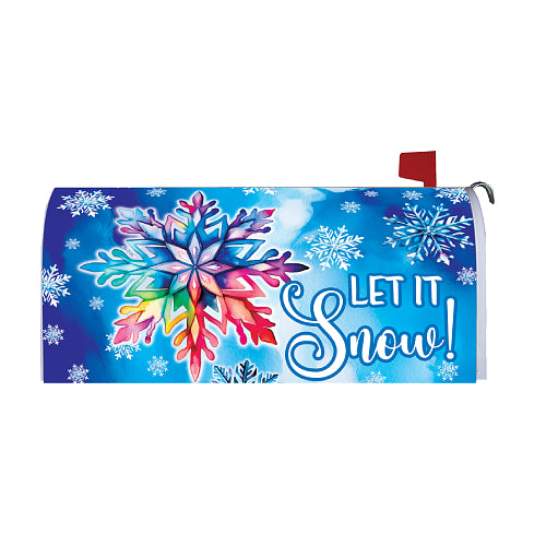 Let It Snow oversized magnetic winter mailbox cover on a mailbox