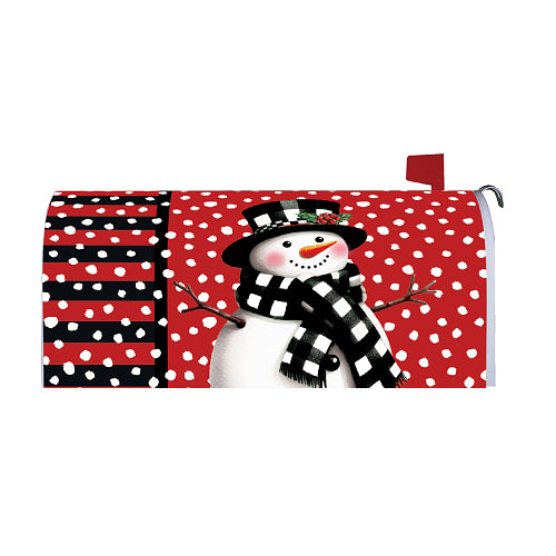 Checkered Snowman buffalo check oversized winter mailbox cover