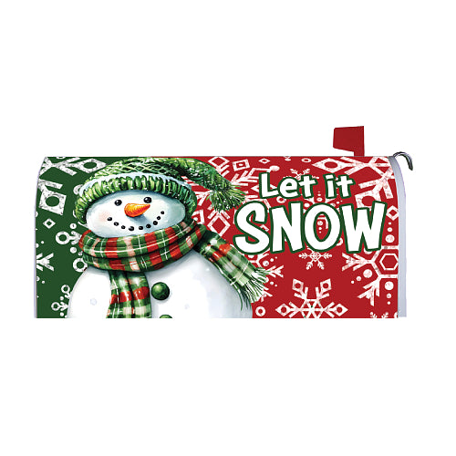 Red and Green Snowman oversized magnetic winter mailbox cover with Let It Snow design