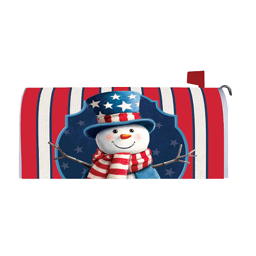 Patriotic Snowman oversized magnetic America mailbox cover with stars and stripes