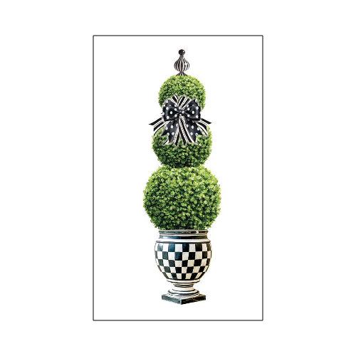 Topiary Signature Sign™ icon tile - triple boxwood topiary in checkered urn with black polka dot bow, 3 x 5 inch PVC