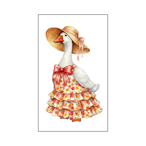 Goose Signature Sign™ spring icon tile - goose in a floral ruffled dress, pink bow and straw hat, 3 x 5 inch PVC tile